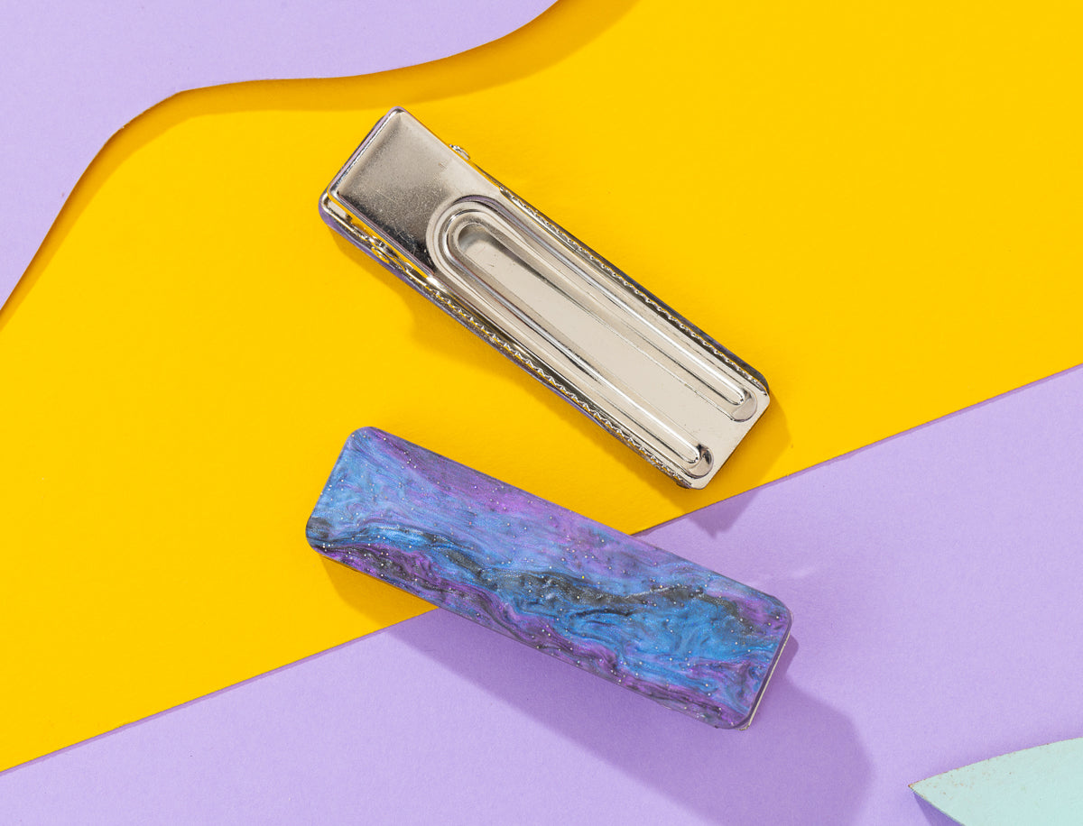 Purple Galaxy Rectangle Hairclips