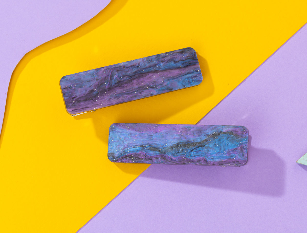 Purple Galaxy Rectangle Hairclips