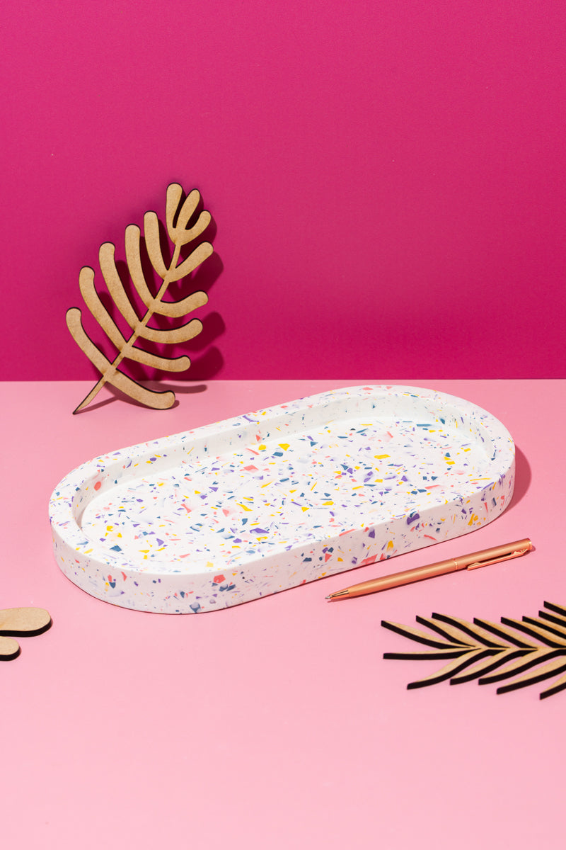 Purple, Yellow, Pink Blue Terrazzo Pill tray Large