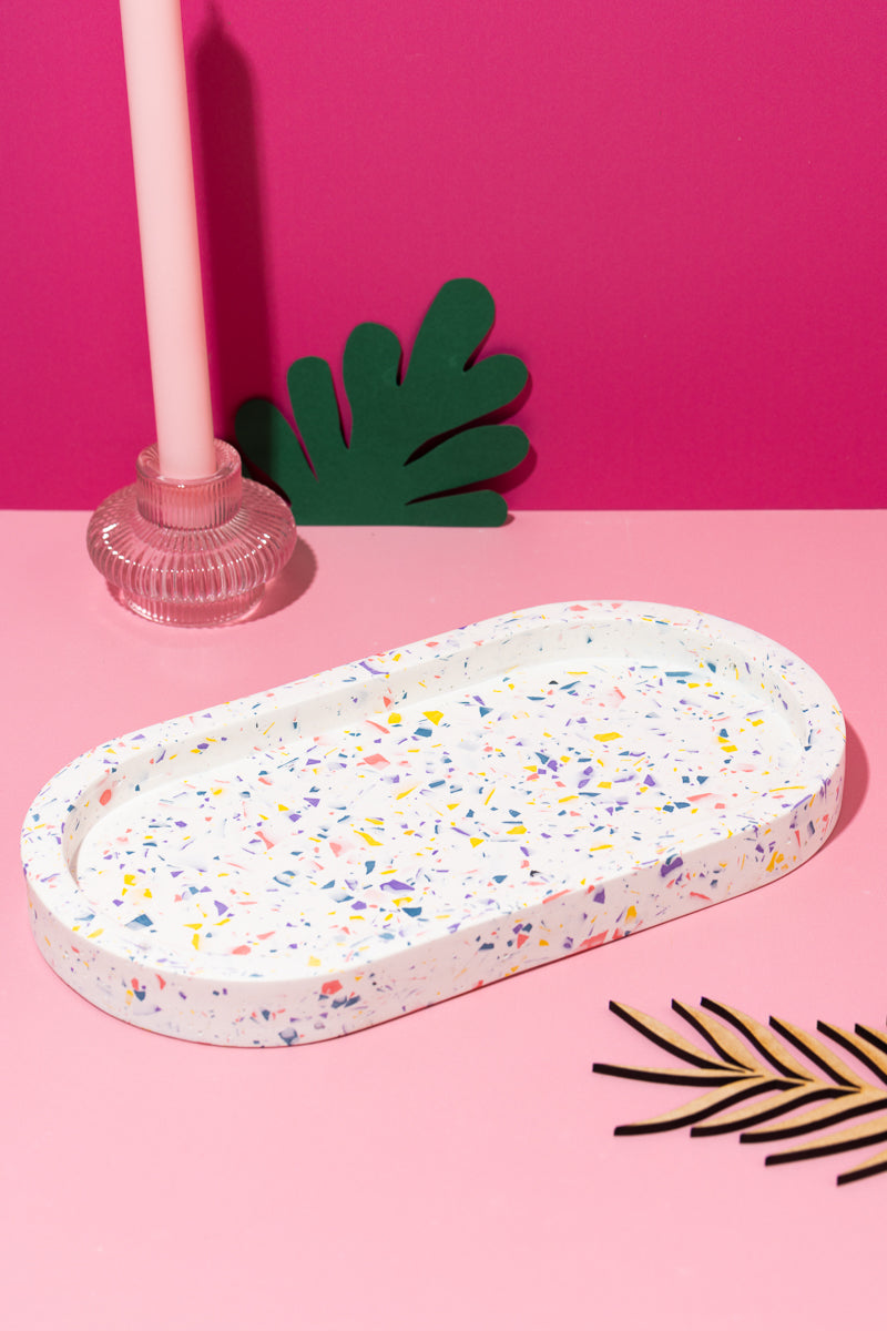 Purple, Yellow, Pink Blue Terrazzo Pill tray Large