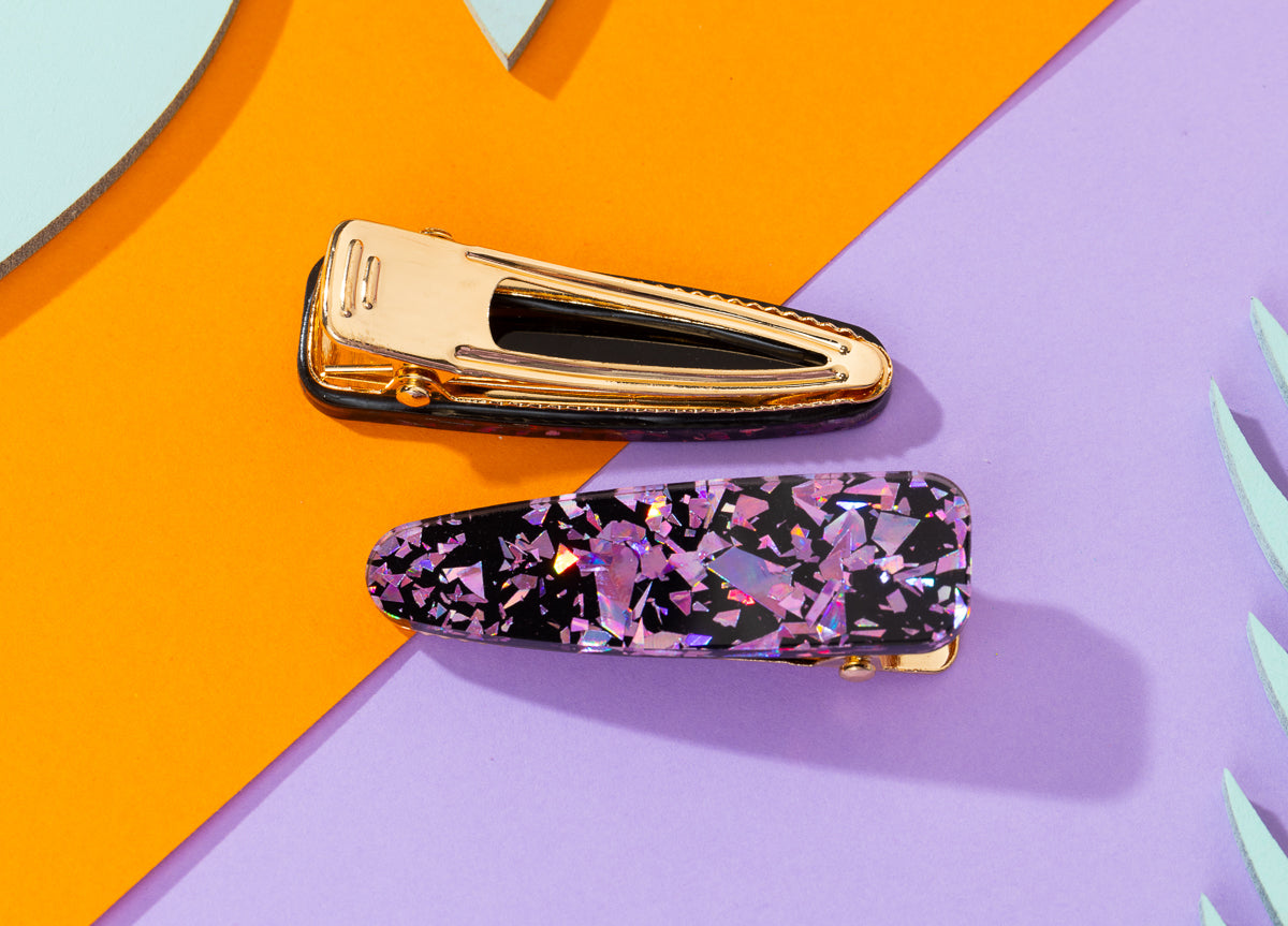 Purple chunky glitter Hairclips