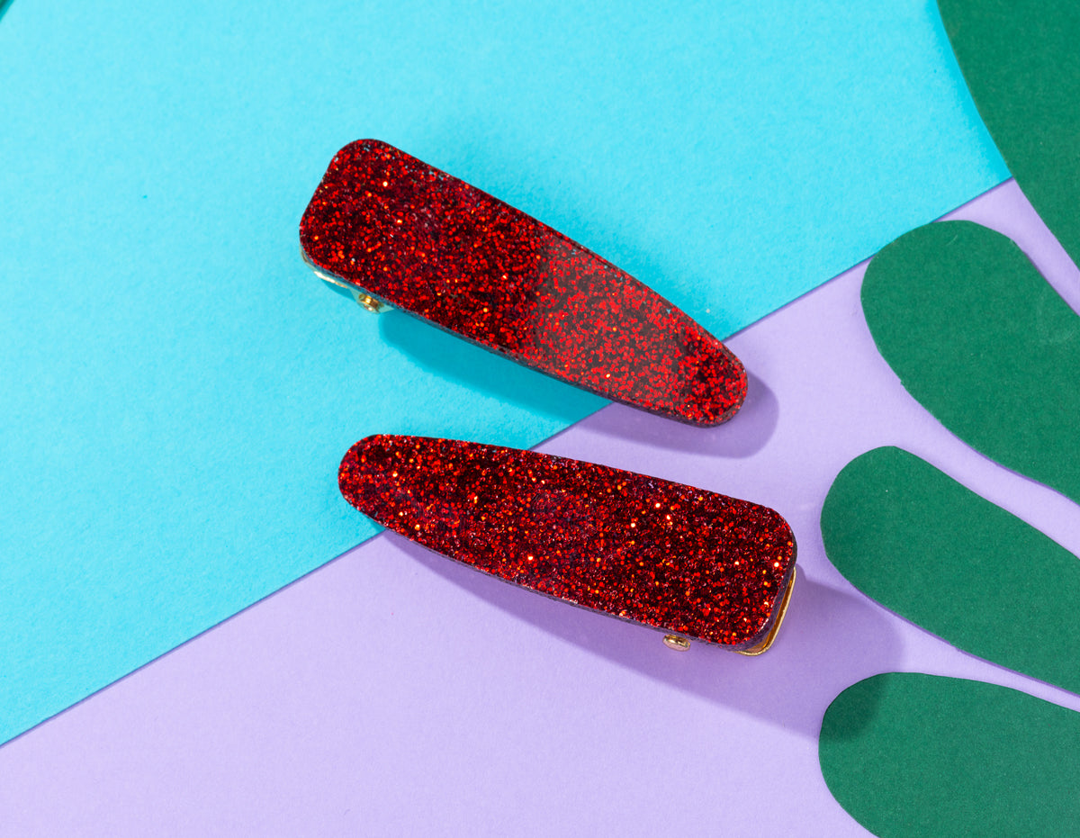 Red Glitter Hairclips