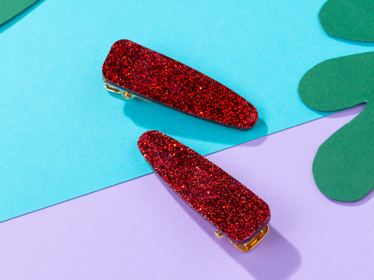 Red Glitter Hairclips