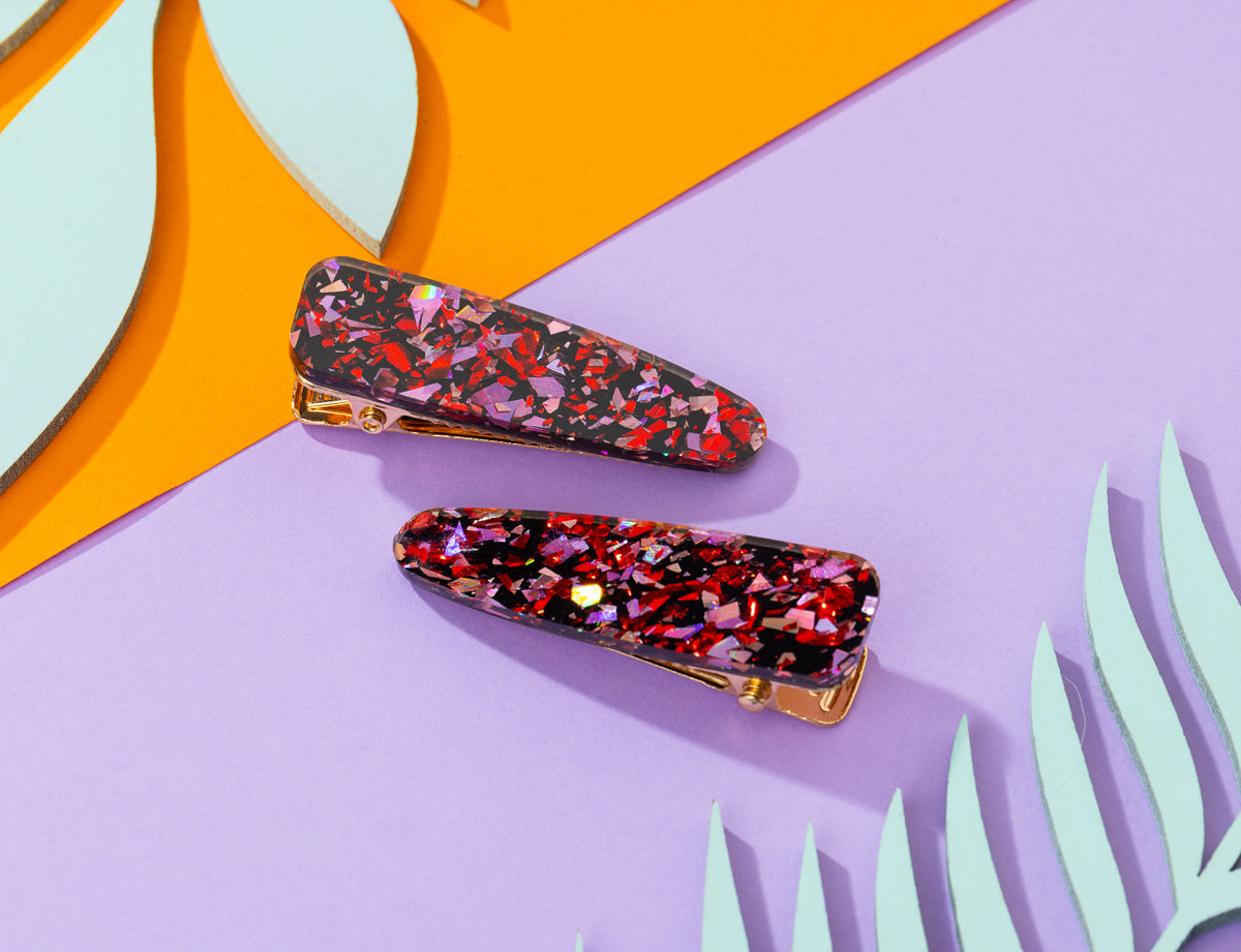 Red Purple Chunky glitter Hairclips