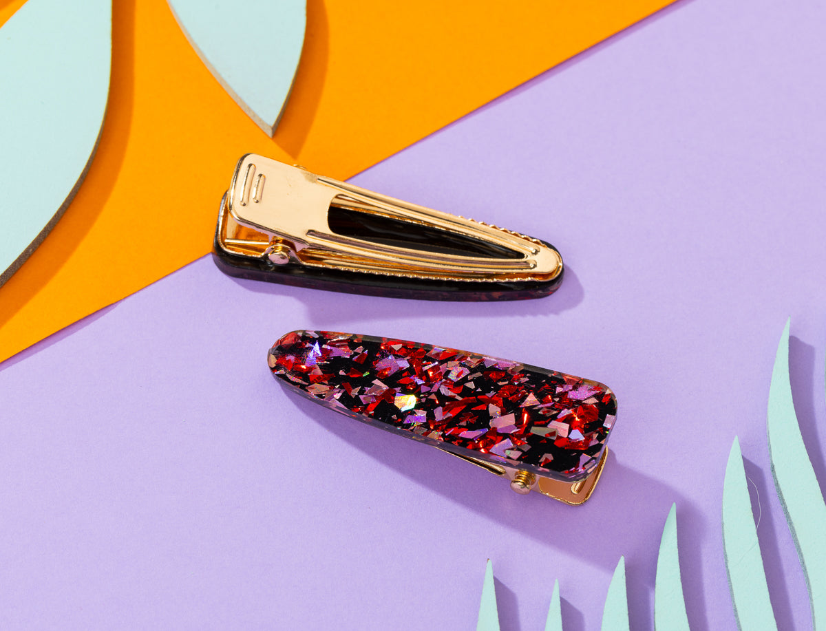 Red Purple Chunky glitter Hairclips