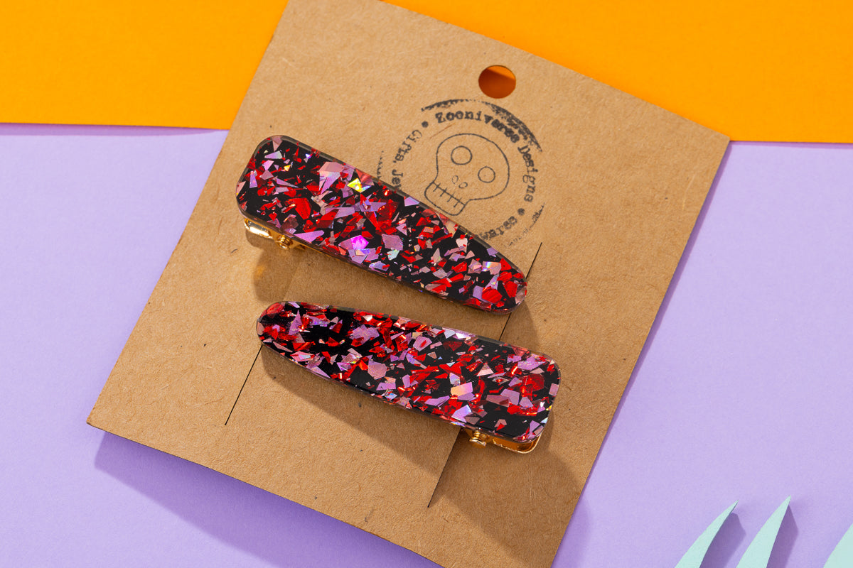 Red Purple Chunky glitter Hairclips