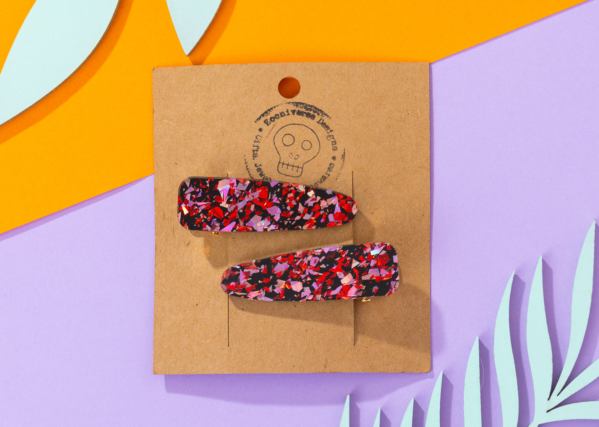 Red Purple Chunky glitter Hairclips