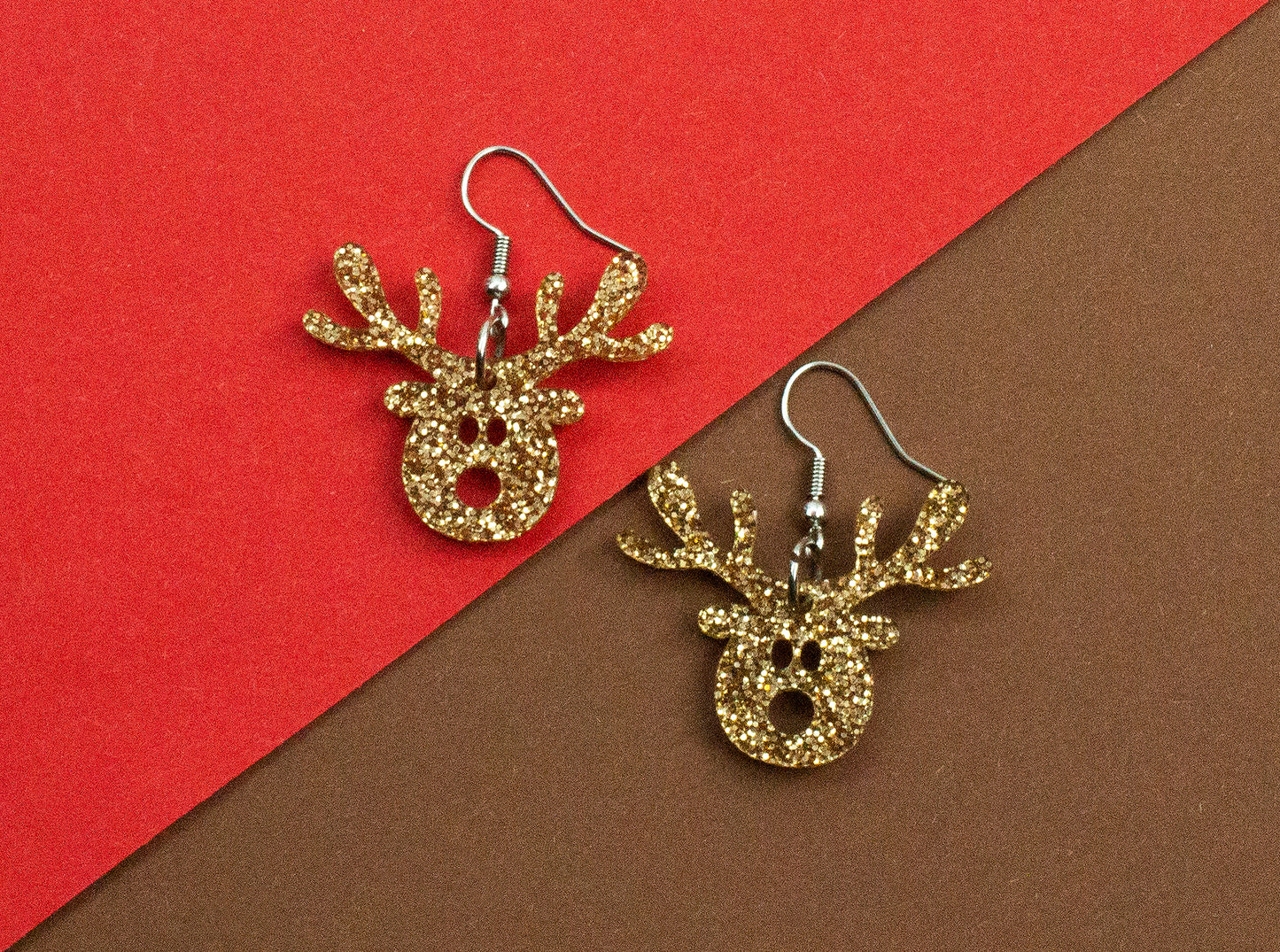 Reindeer Face glitter earrings