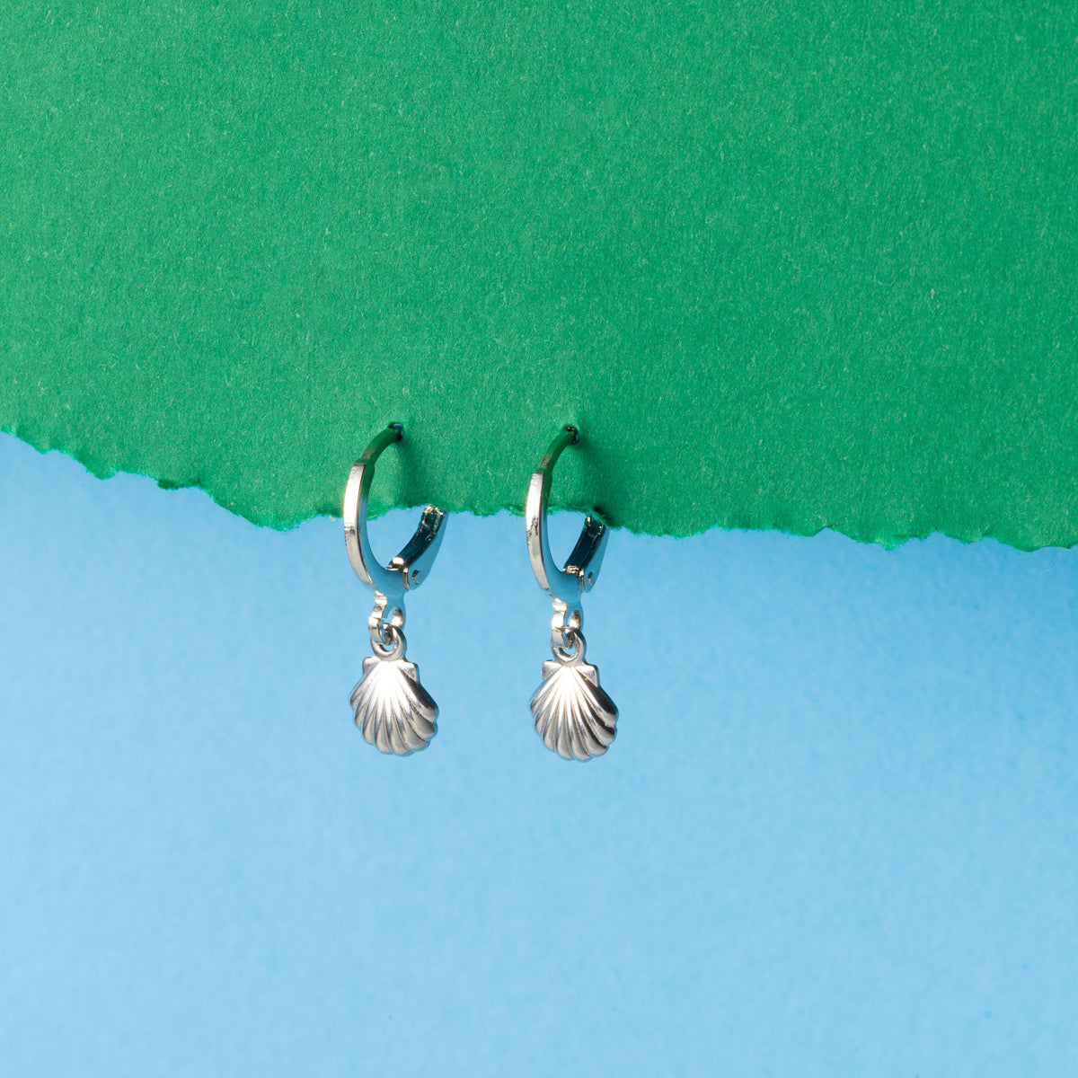 Shell Silver Huggie Hoops
