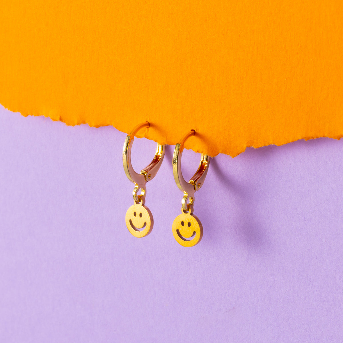 Smiley Face Gold Huggie Hoops