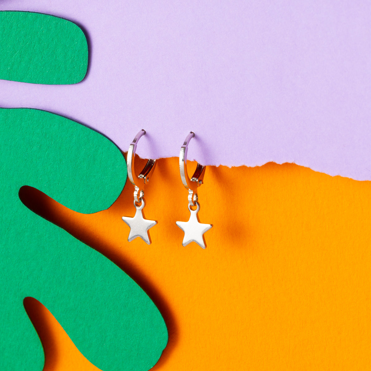 Star Gold Huggie Hoops Silver