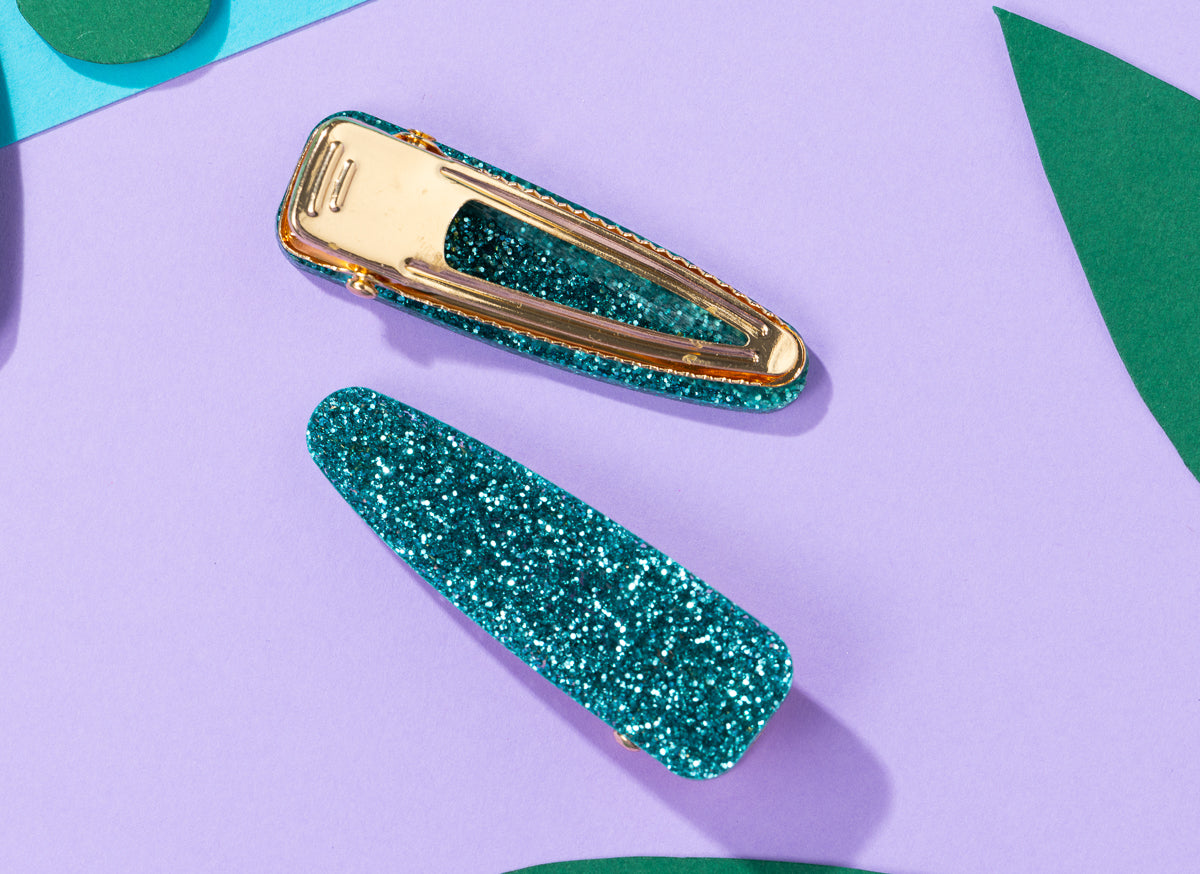 Teal Glitter Hairclips