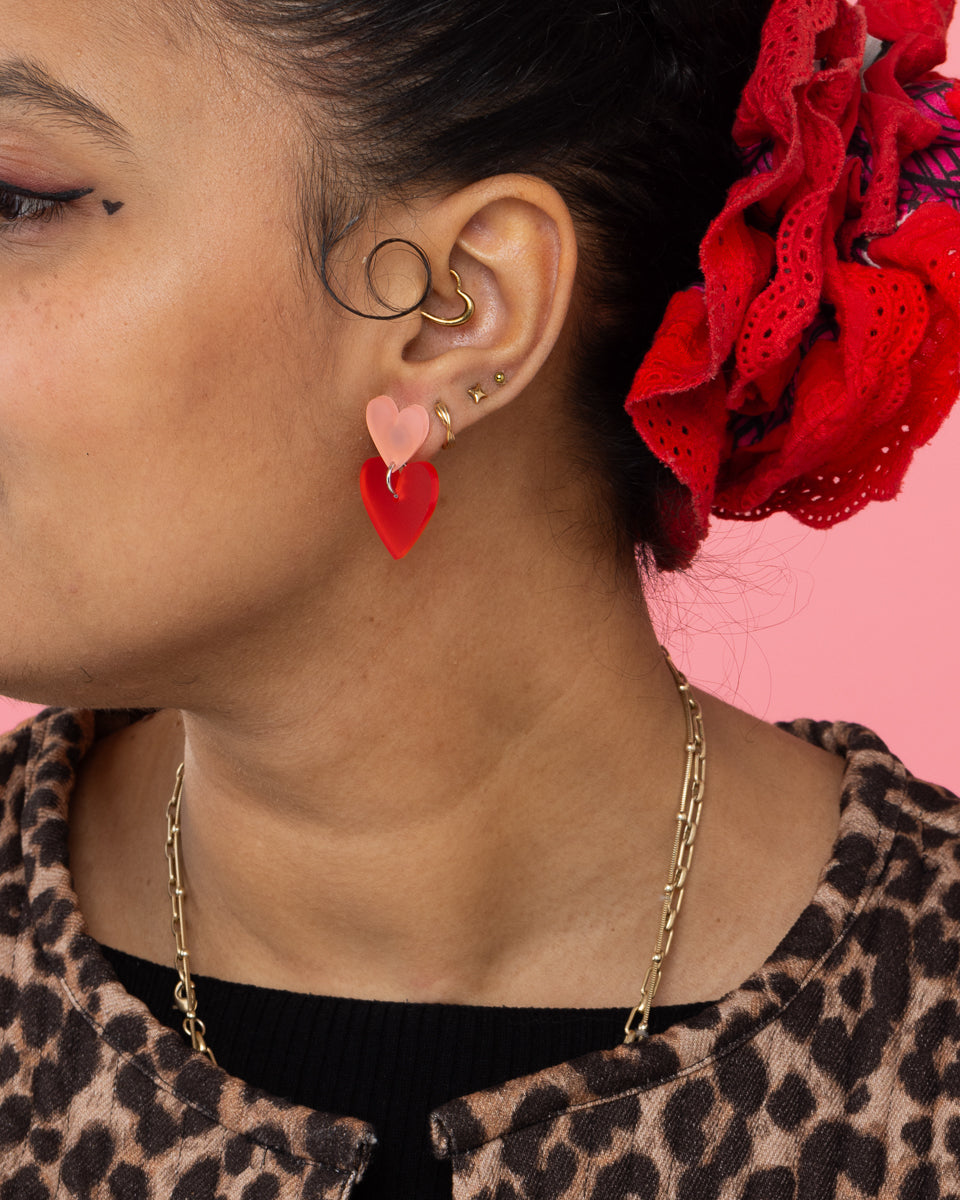 Two Tone Heart Dangle Earrings