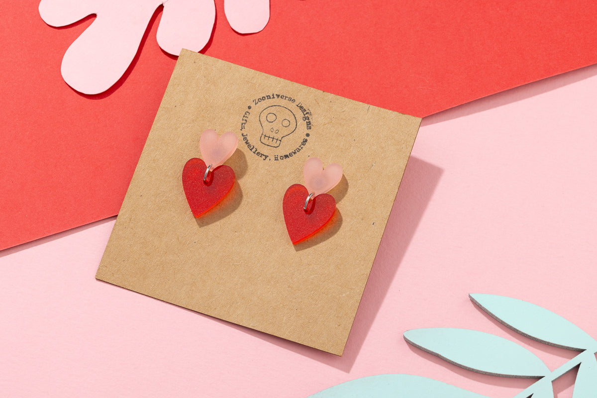 Two Tone Heart Dangle Earrings