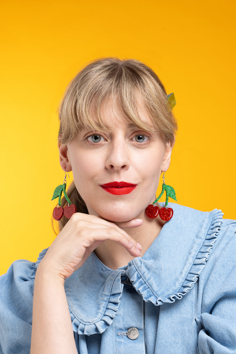Cherry Glitter Earrings