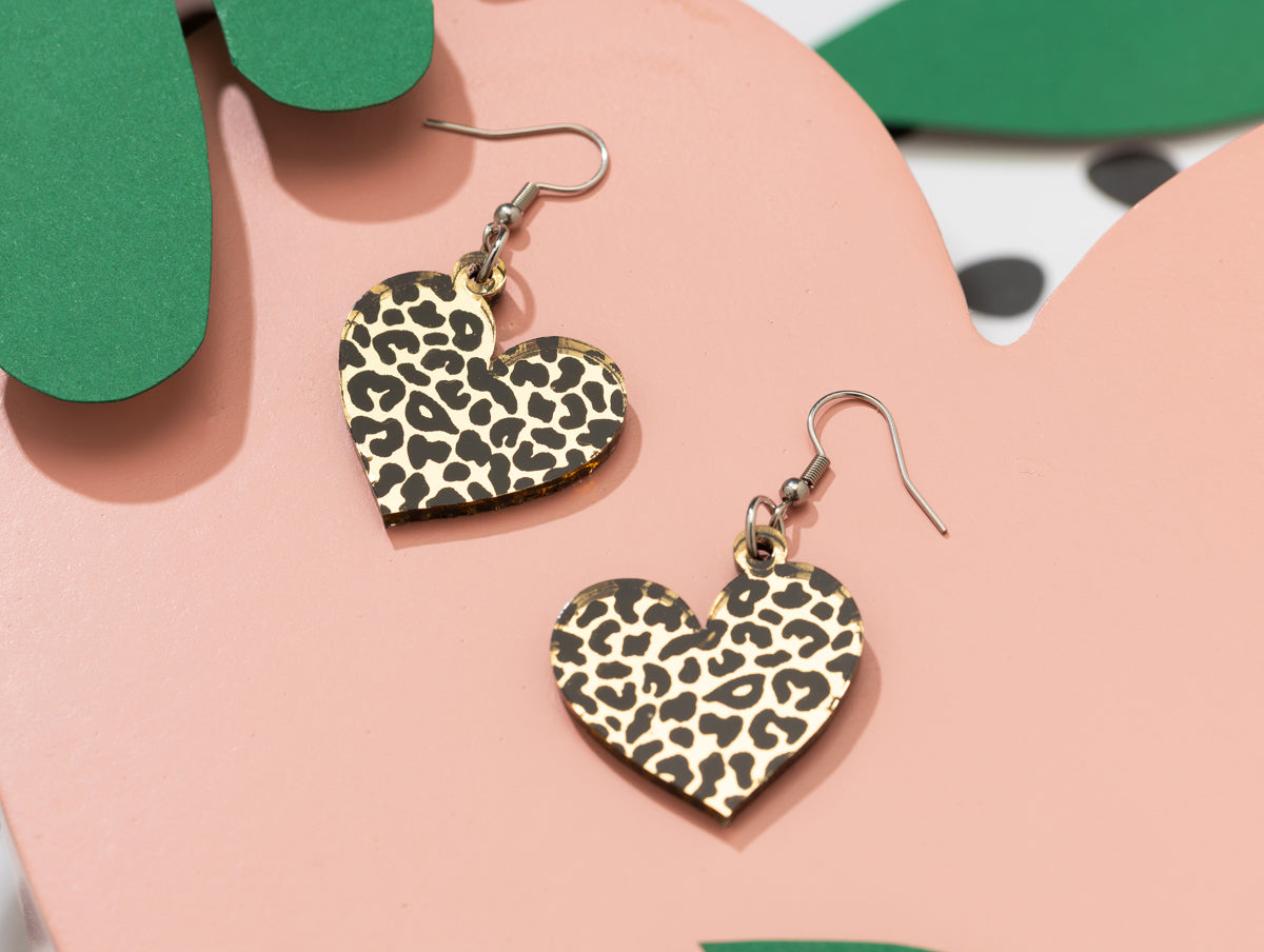 Animal Print Heart Earrings