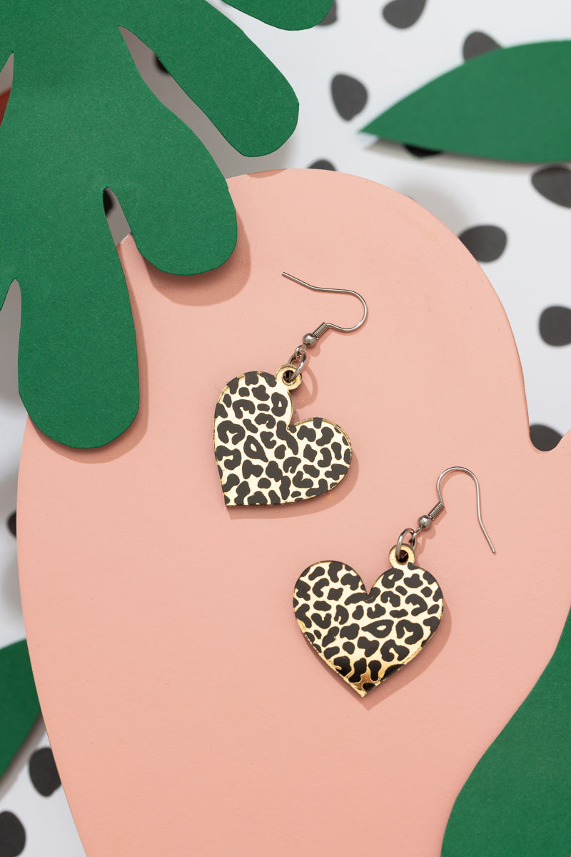 Animal Print Heart Earrings