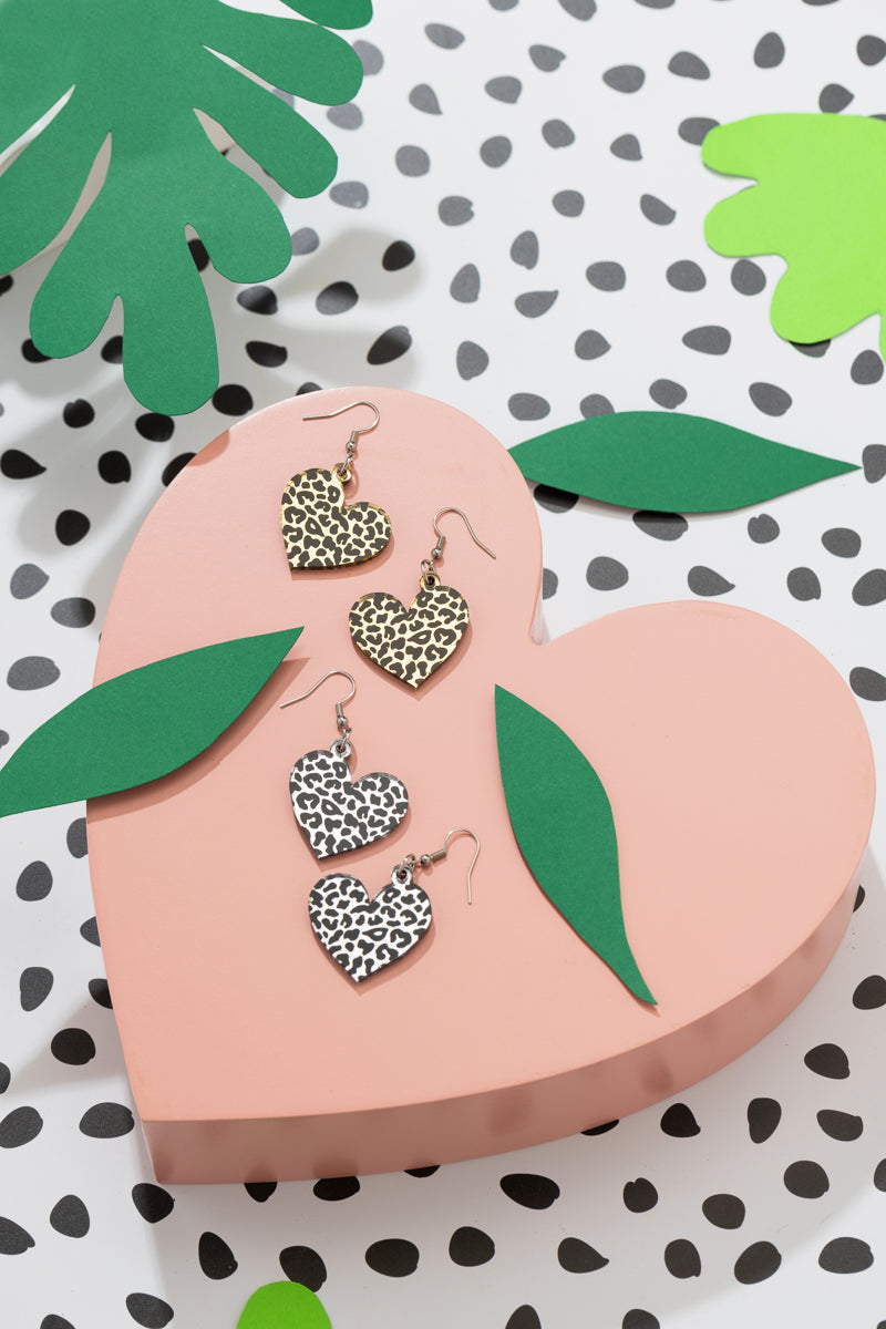 Animal Print Heart Earrings