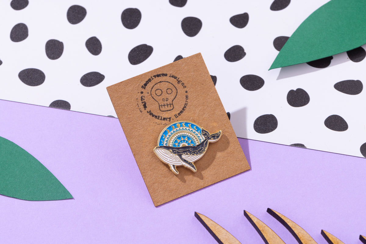 Whale with Sun Enamel Pin