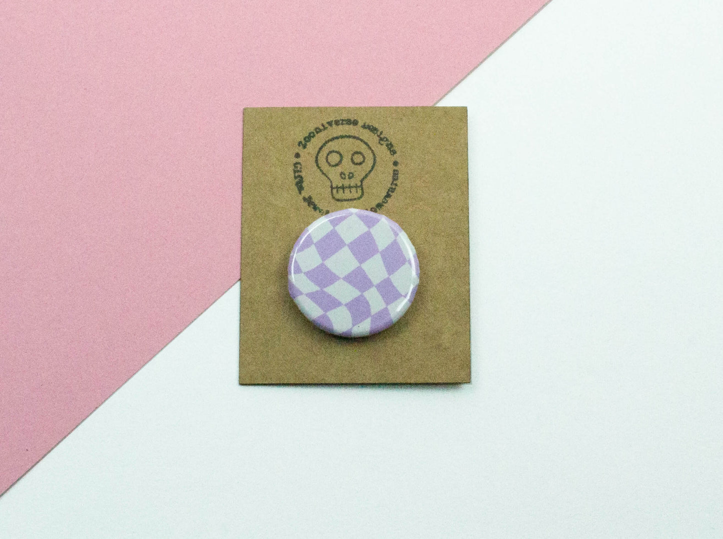 Lilac and white curved chequer 25mm Button Badge