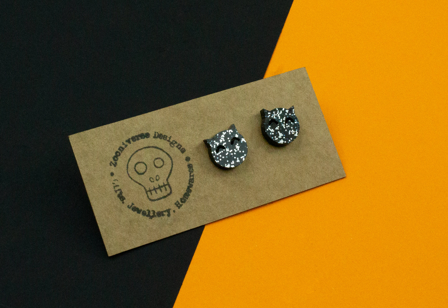 Cat Face Glitter Stud Earrings