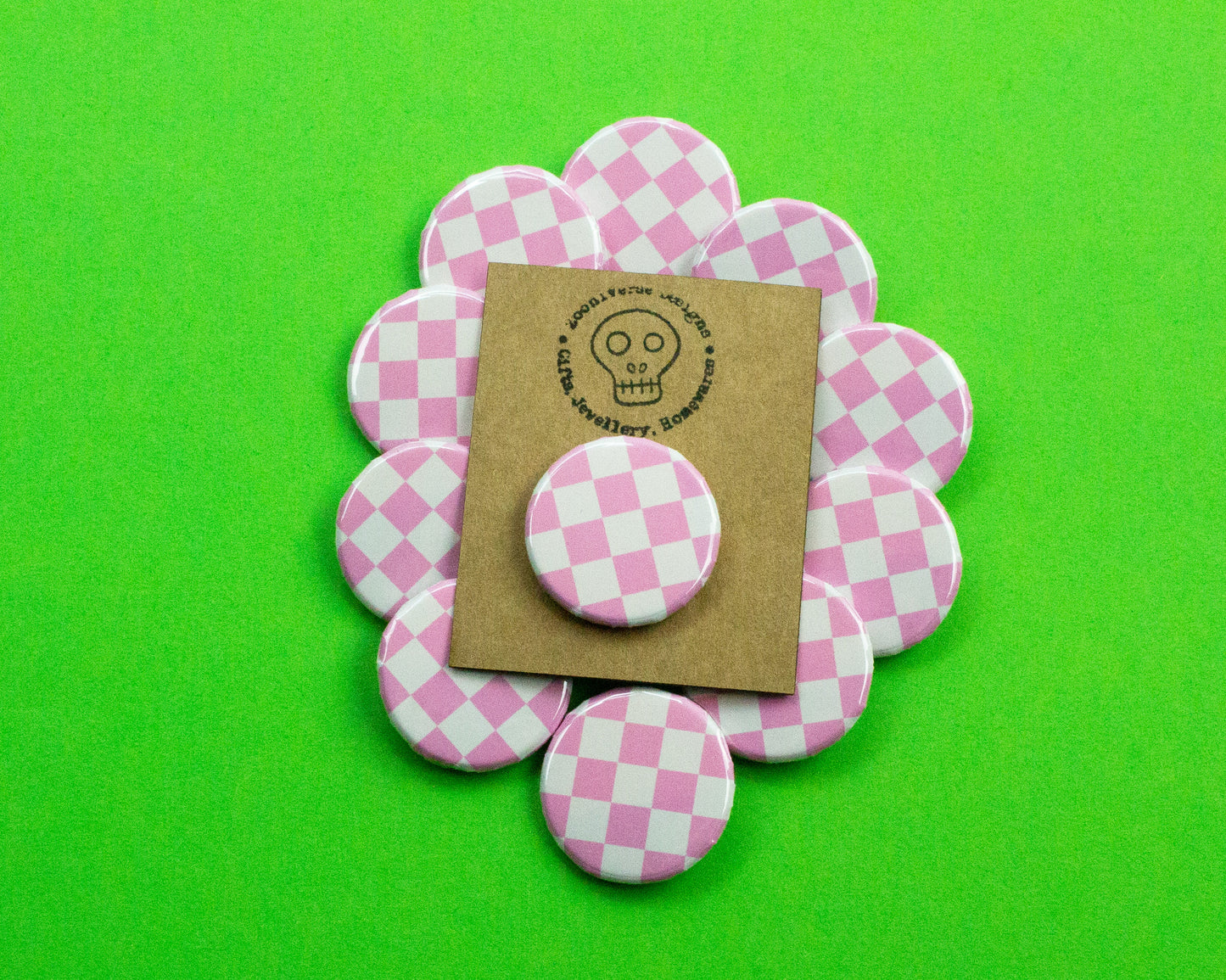 Pink and White Chequer 25mm