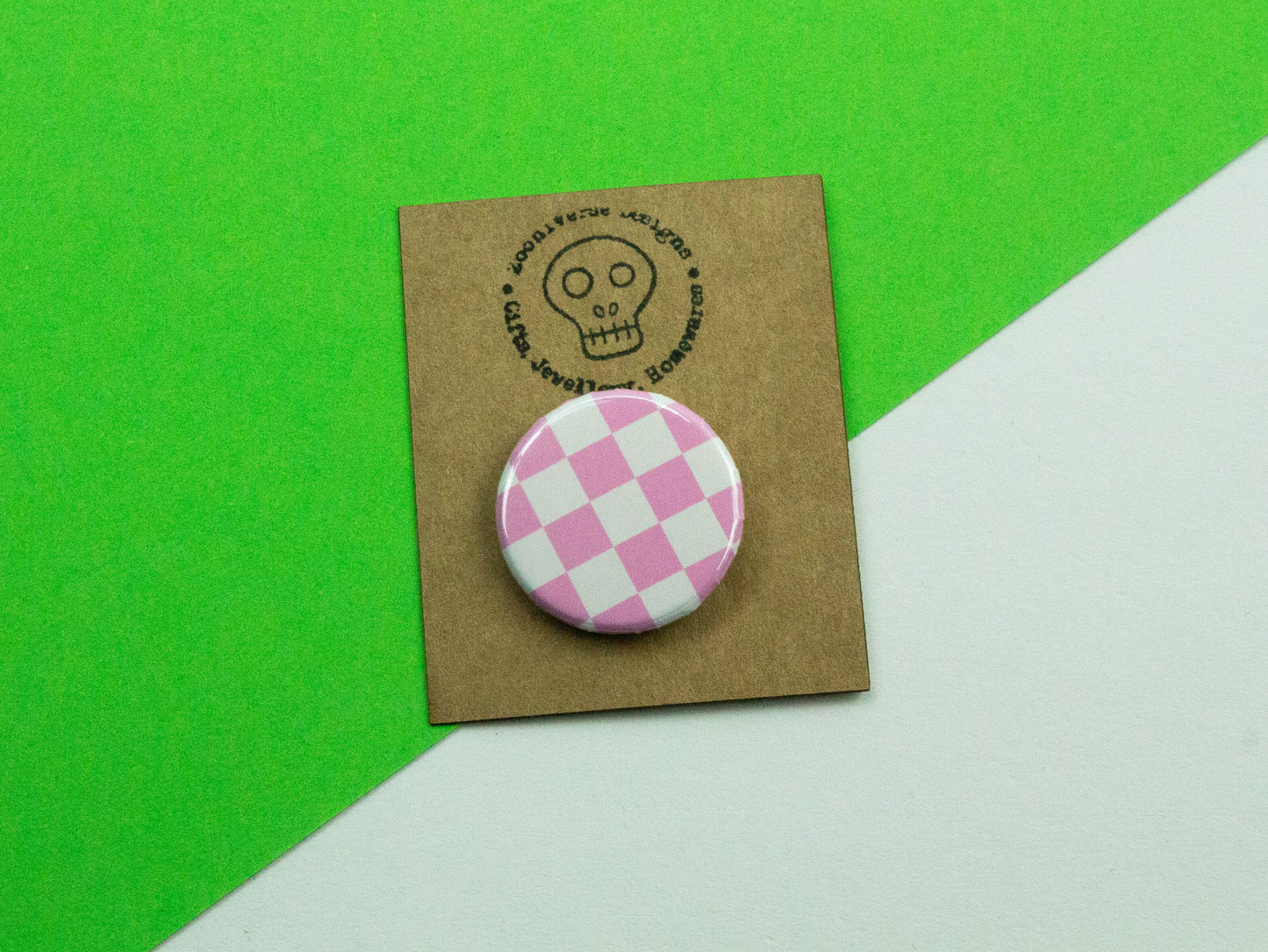 Pink and White Chequer 25mm