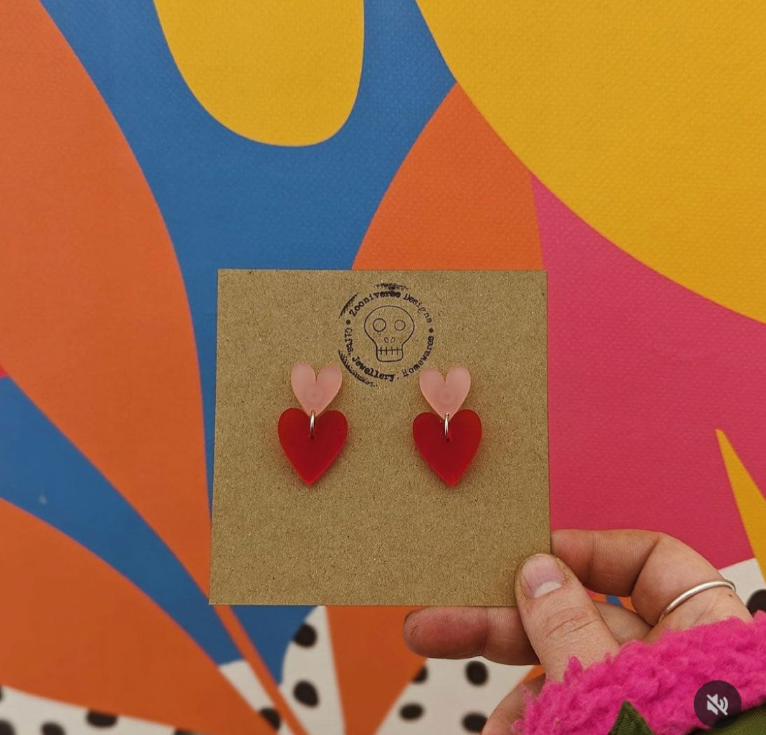 Two Tone Heart Dangle Earrings