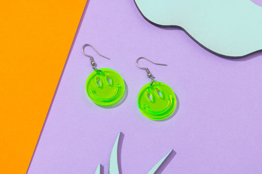 Acid Smiley Face Earrings - Green