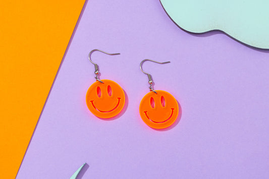 Acid Smiley Face Earrings - Orange