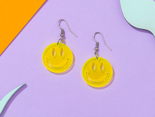 Acid Smiley Face Earrings - Yellow