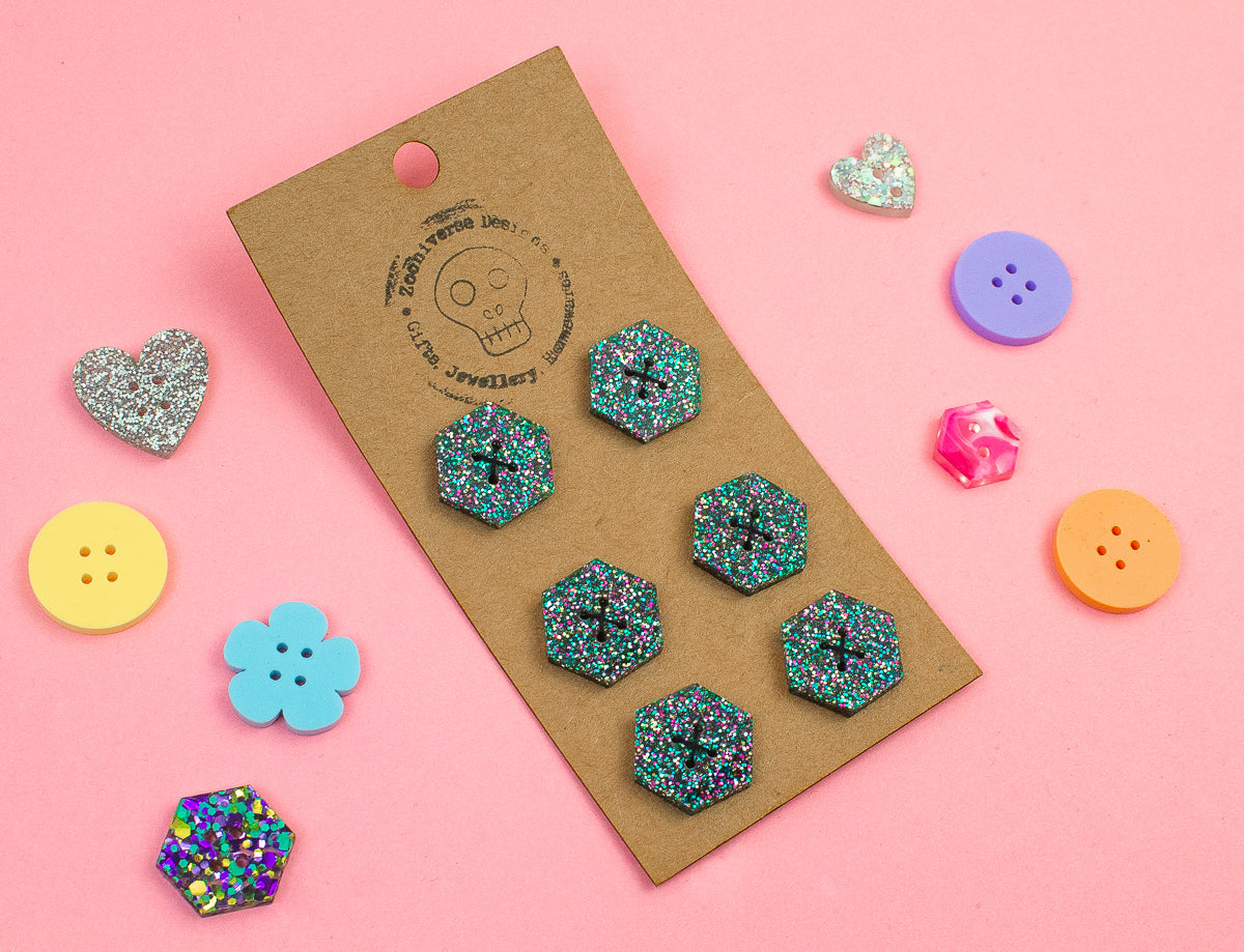 Black Multi Glitter Acrylic Buttons