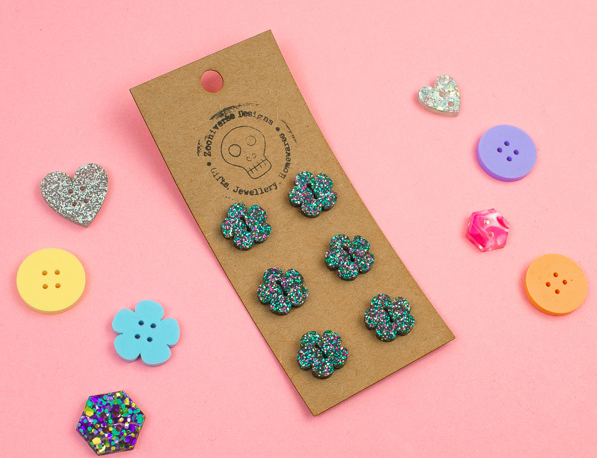 Black Multi Glitter Acrylic Buttons