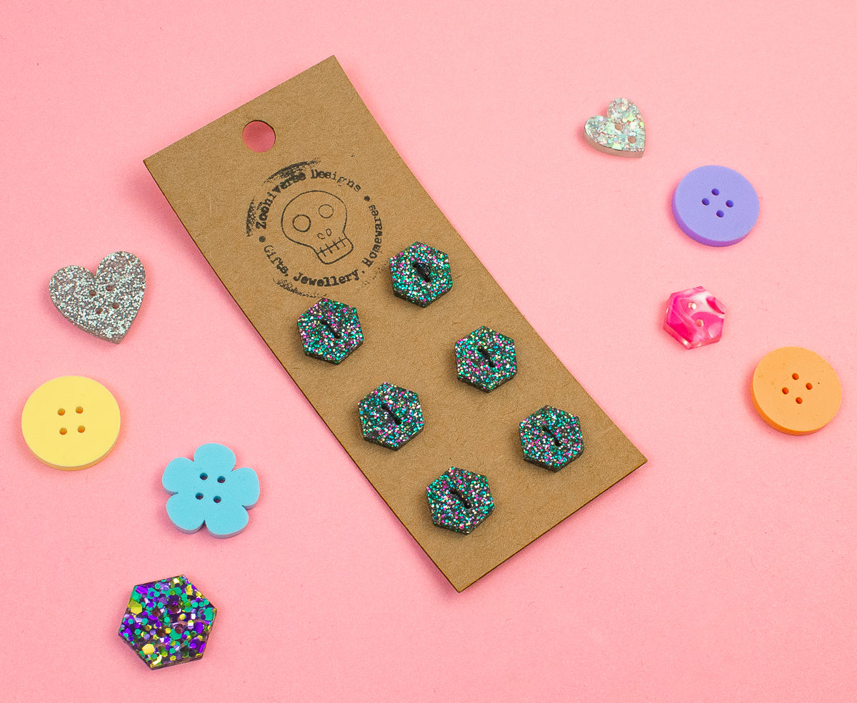 Black Multi Glitter Acrylic Buttons