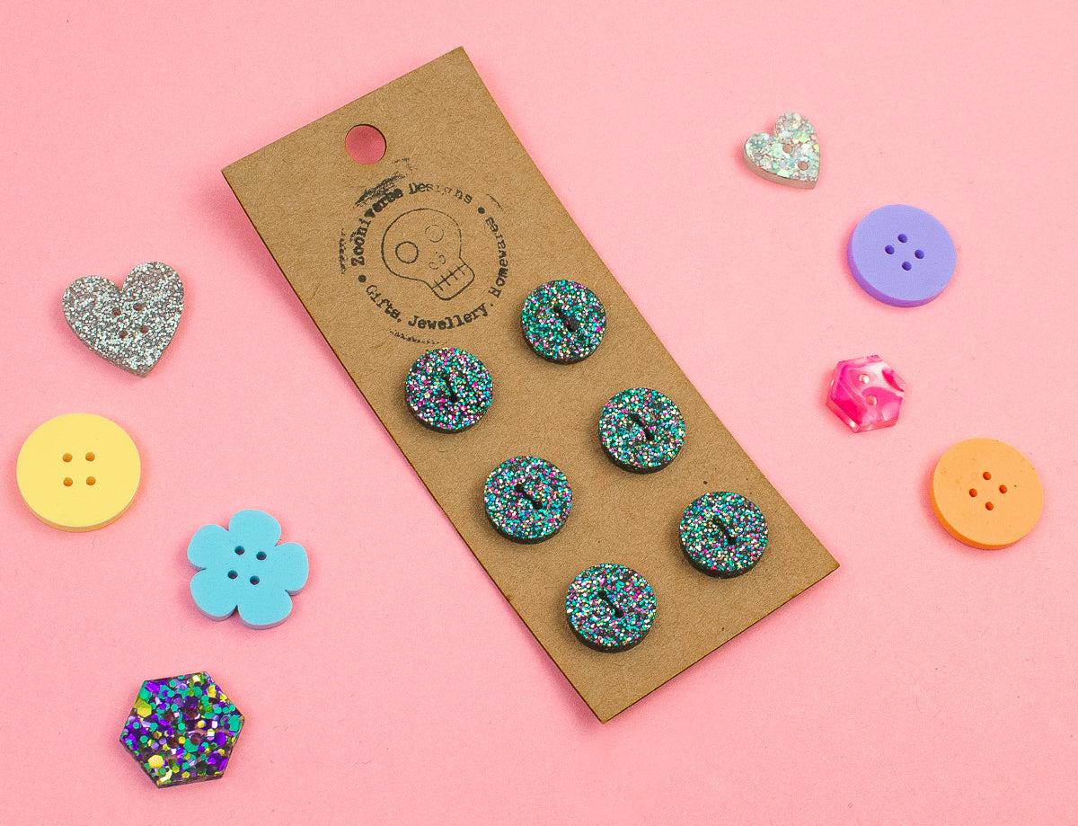 Black Multi Glitter Acrylic Buttons