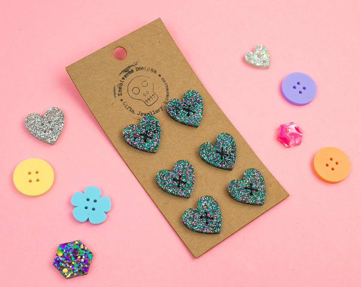 Black Multi Glitter Acrylic Buttons