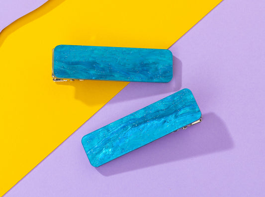 Blue Galaxy Rectangle Hairclips