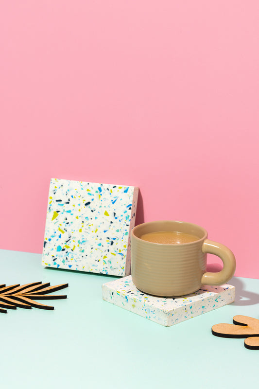 Blue, Lime, White Square Coasters