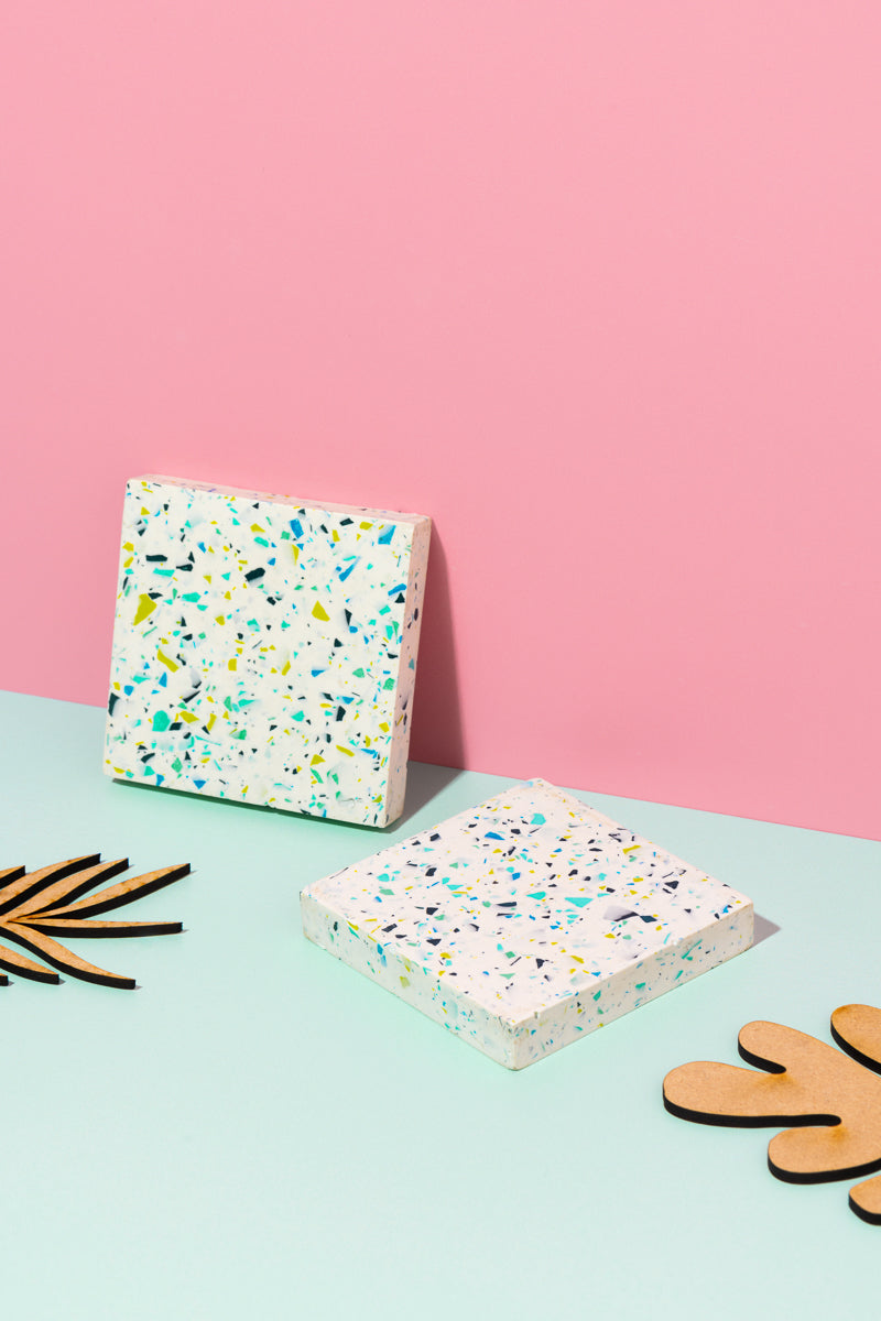 Blue, Lime, White Square Coasters