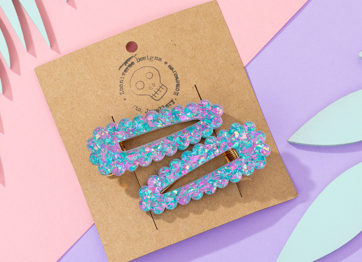 Blue and purple chunky glitter Hairclips