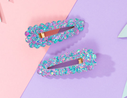 Blue and purple chunky glitter Hairclips