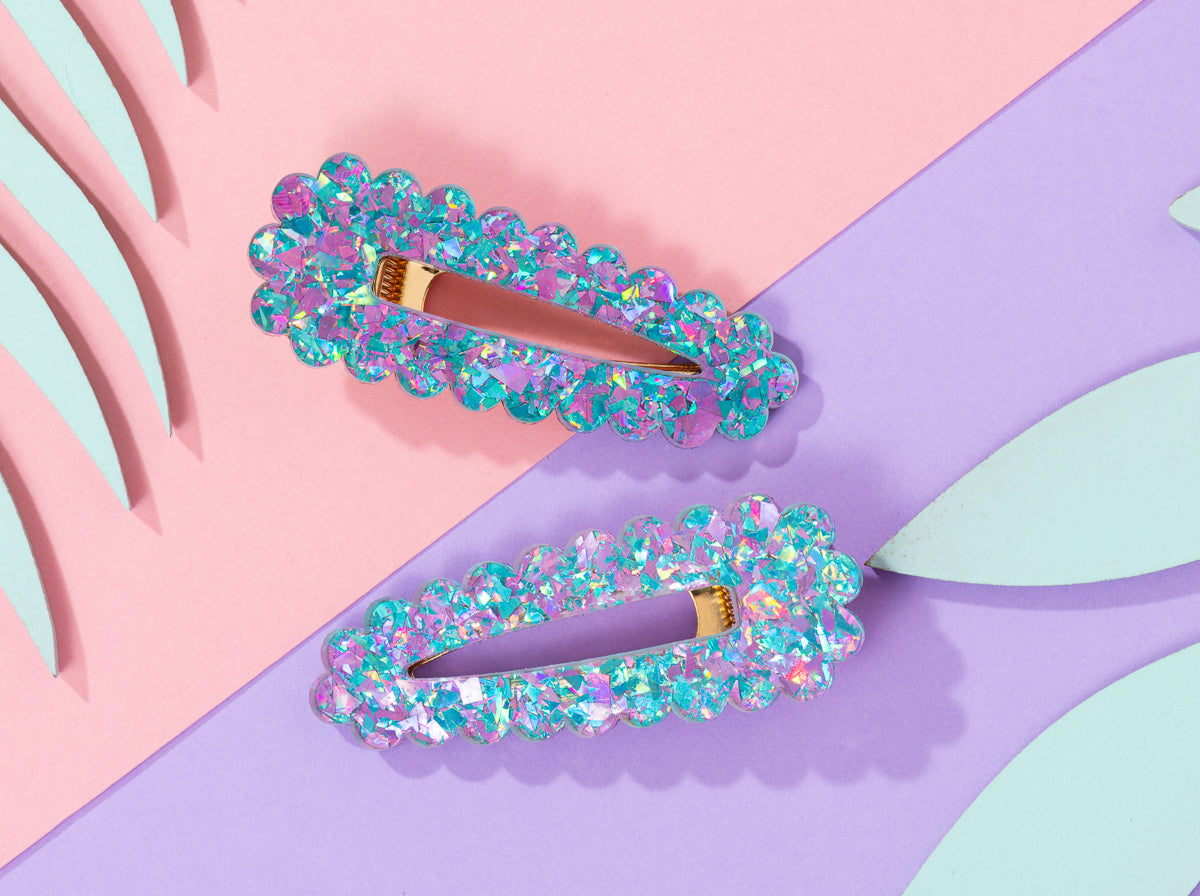 Blue and purple chunky glitter Hairclips