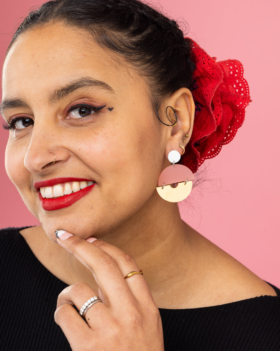 Blush Round Geometric Earrings