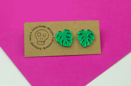 Monstera Cheese Plant Green Acrylic Stud Earrings