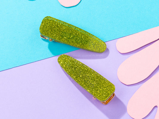 Chartreuse Glitter Hairclips