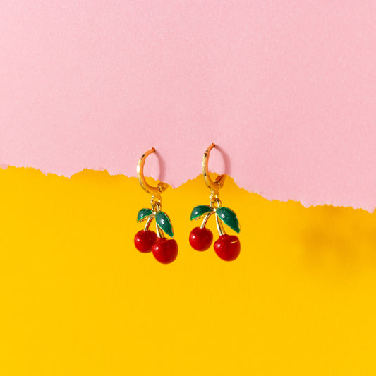 Cherry Huggie Hoops