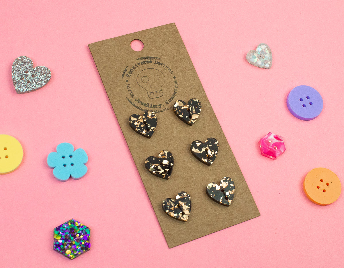 Chunky Glitter Gold Black Acrylic Buttons