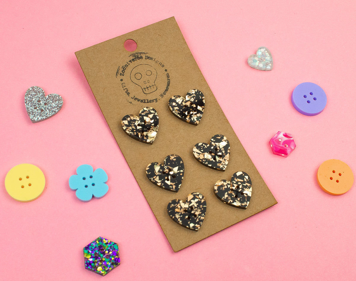 Chunky Glitter Gold Black Acrylic Buttons