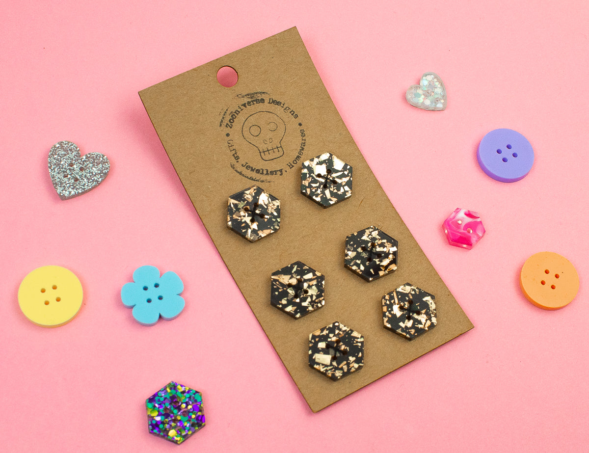 Chunky Glitter Gold Black Acrylic Buttons