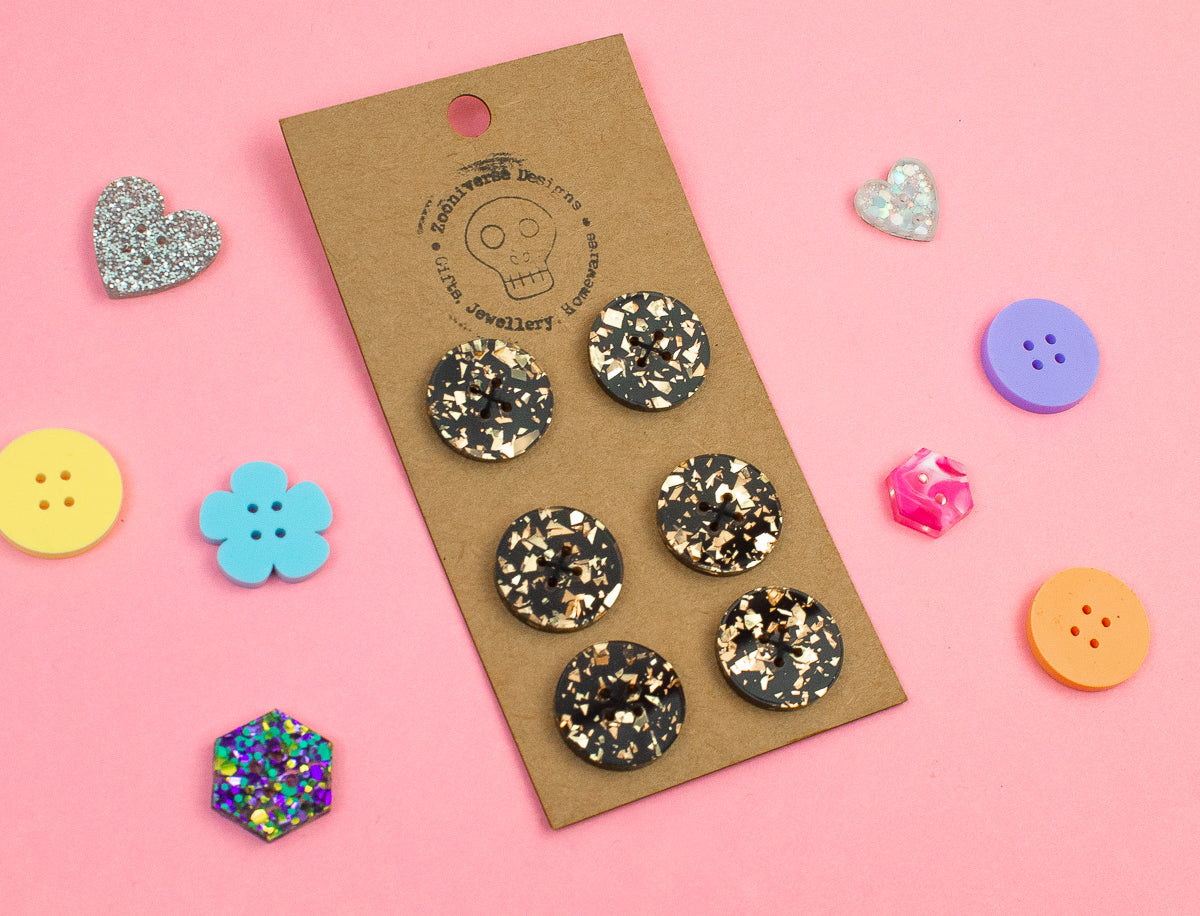 Chunky Glitter Gold Black Acrylic Buttons